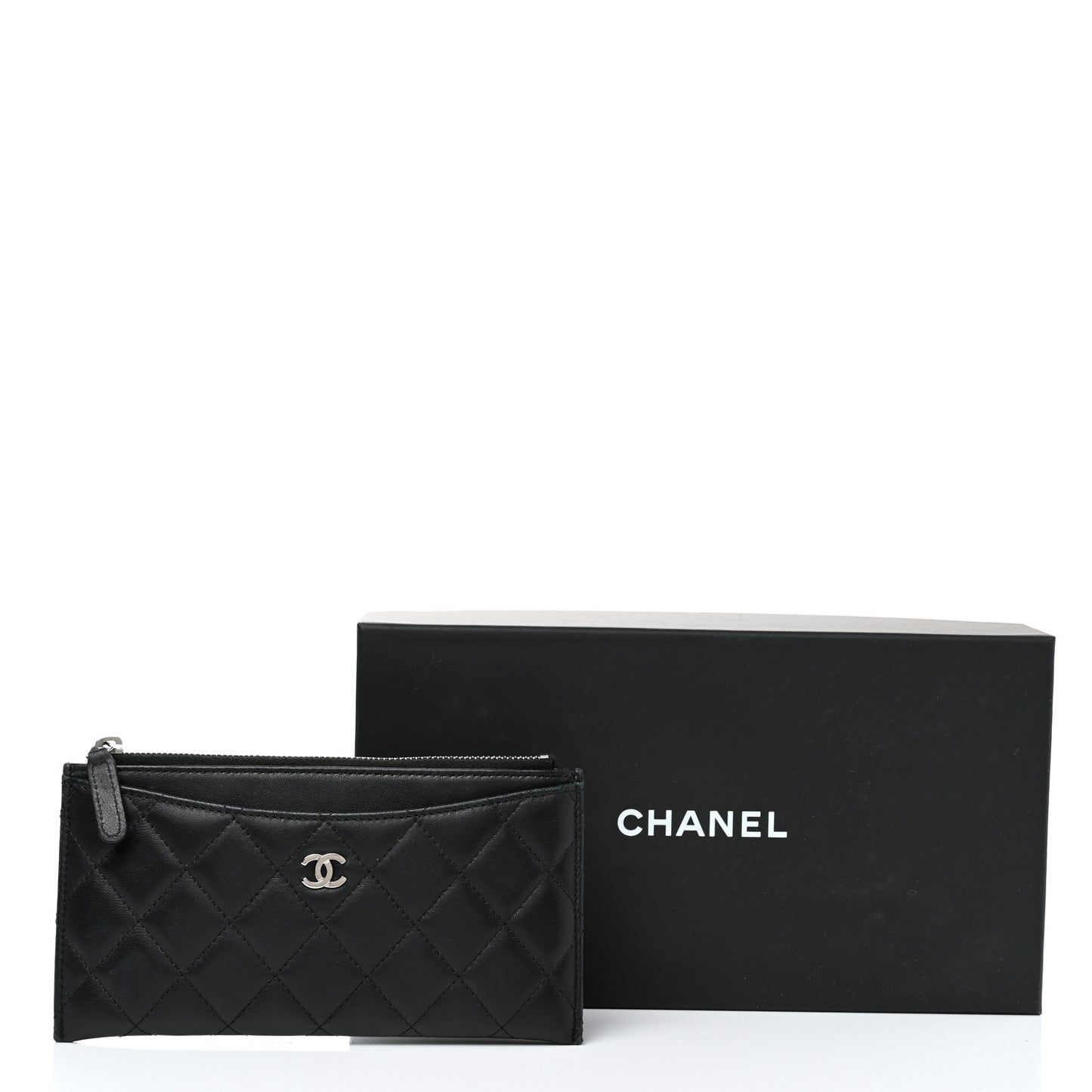 Lambskin Quilted Classic Zip Pouch Black
