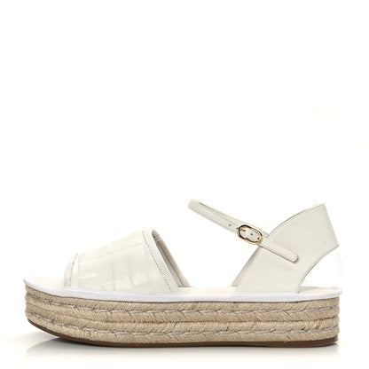 Fendi Nappa FF Embossed Espadrille Platform Sandals 36.5 Snow 1 of 8