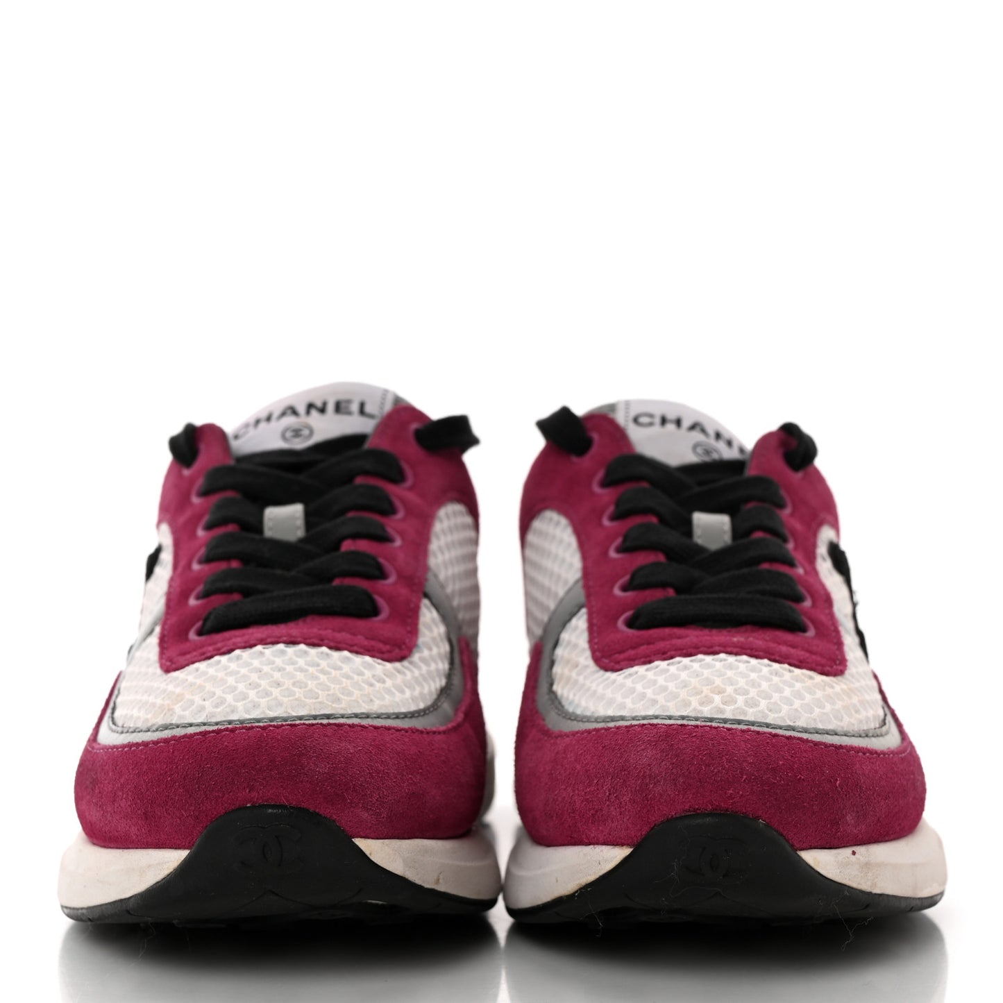 Mesh Suede Calfskin Womens CC Sneakers 40 White Dark Pink Grey 36.5 White Dark Pink Grey