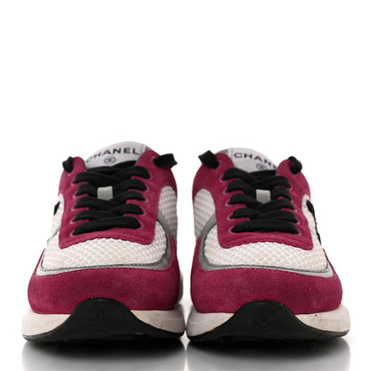Chanel Mesh Suede Calfskin Womens CC Sneakers 40 White Dark Pink Grey 36.5 White Dark Pink Grey 2 of 14