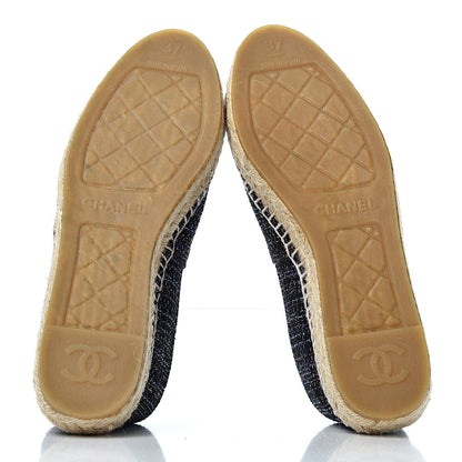 Chanel Tweed Patent Goatskin CC Espadrilles 37 Black Pink Yellow Silver 7 of 11
