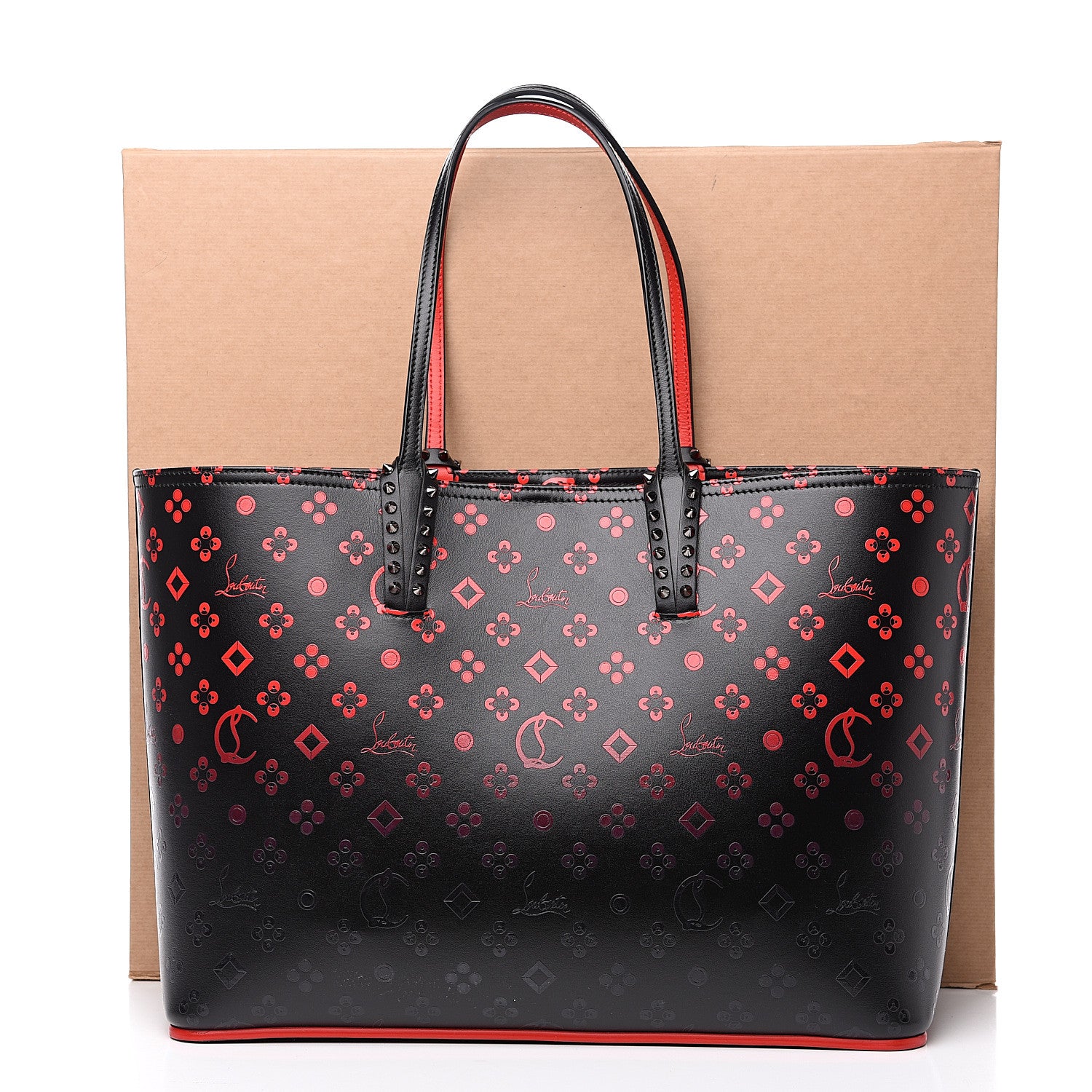 Christian Louboutin Perforated Calfskin Degrade Loubinthesky East West Cabata Tote Black Red 9 of 9