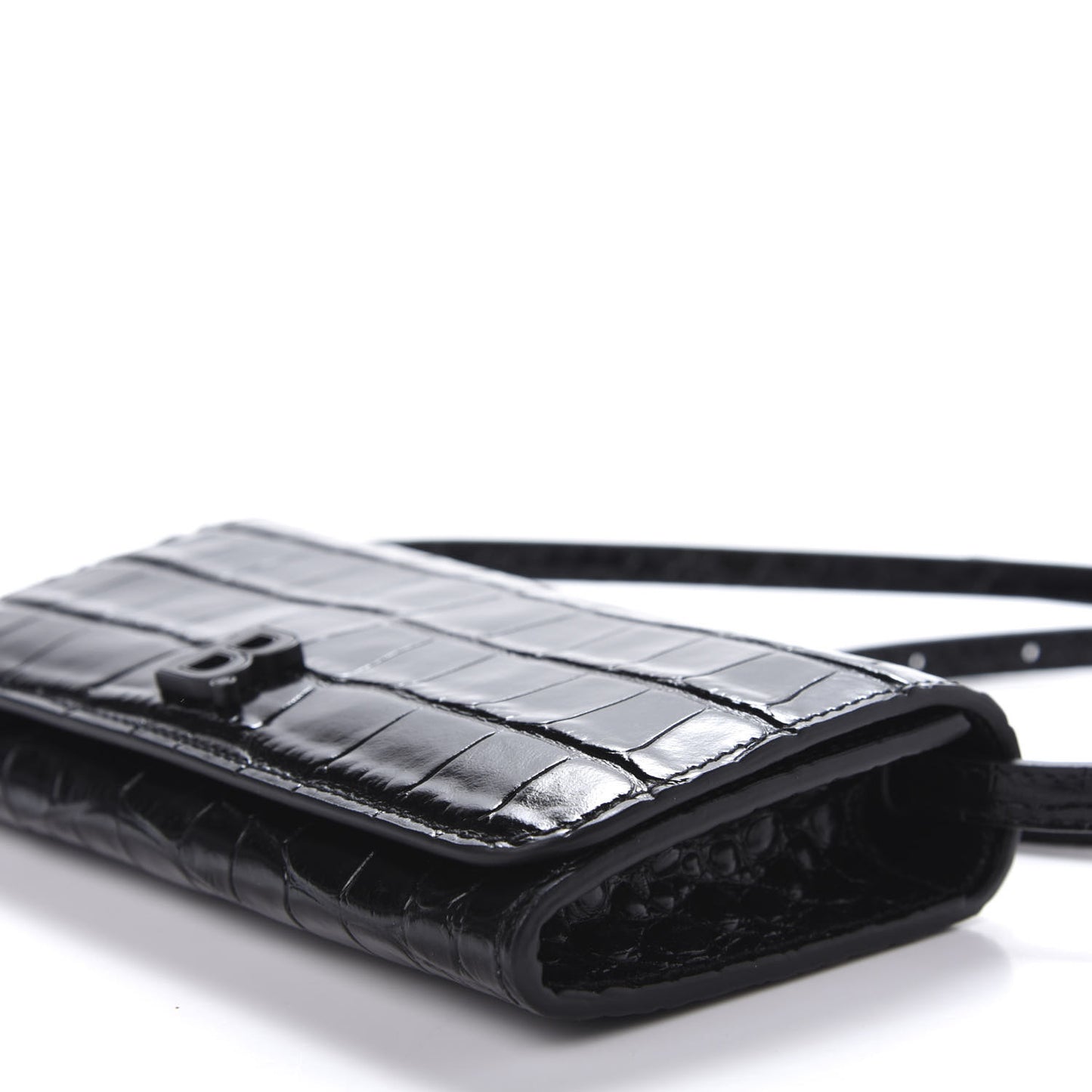 Calfskin Crocodile Embossed Touch Phone Holder With Strap Black