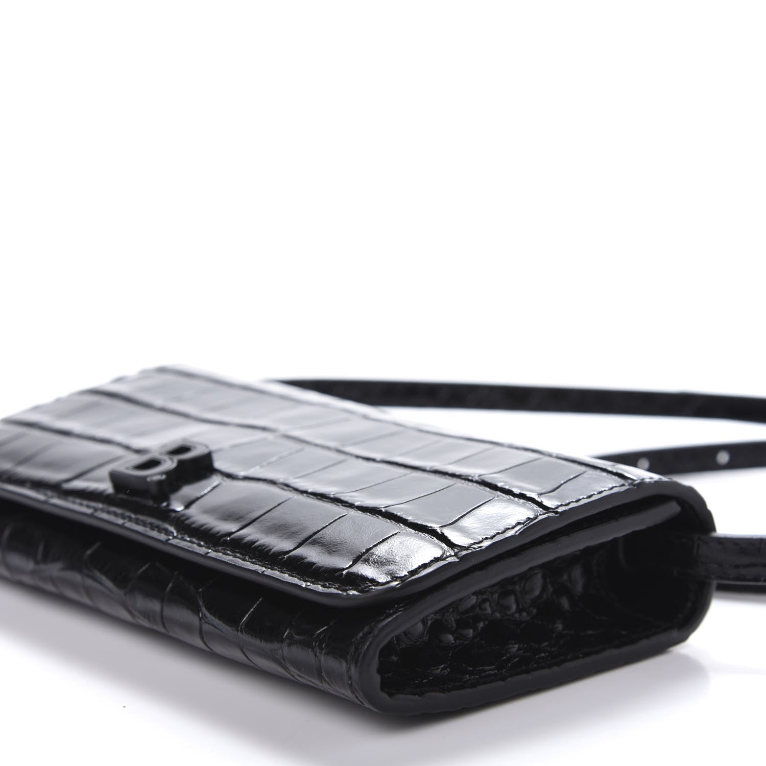 Balenciaga Calfskin Crocodile Embossed Touch Phone Holder With Strap Black 7 of 9