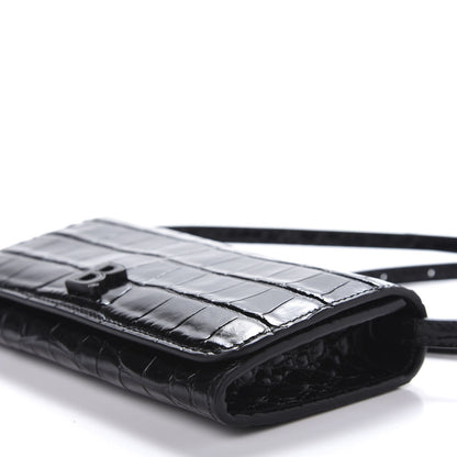 Balenciaga Calfskin Crocodile Embossed Touch Phone Holder With Strap Black 7 of 9