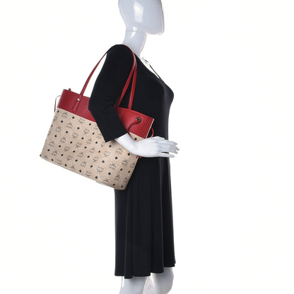 MCM Visetos Shopper Tote Beige Red 2 of 12