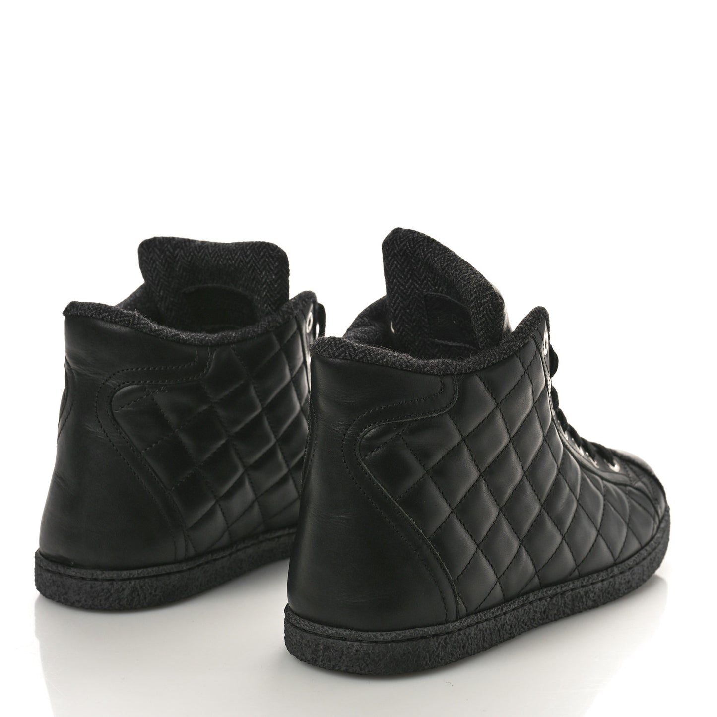 Lambskin Quilted High Top Sneakers 36.5 Black