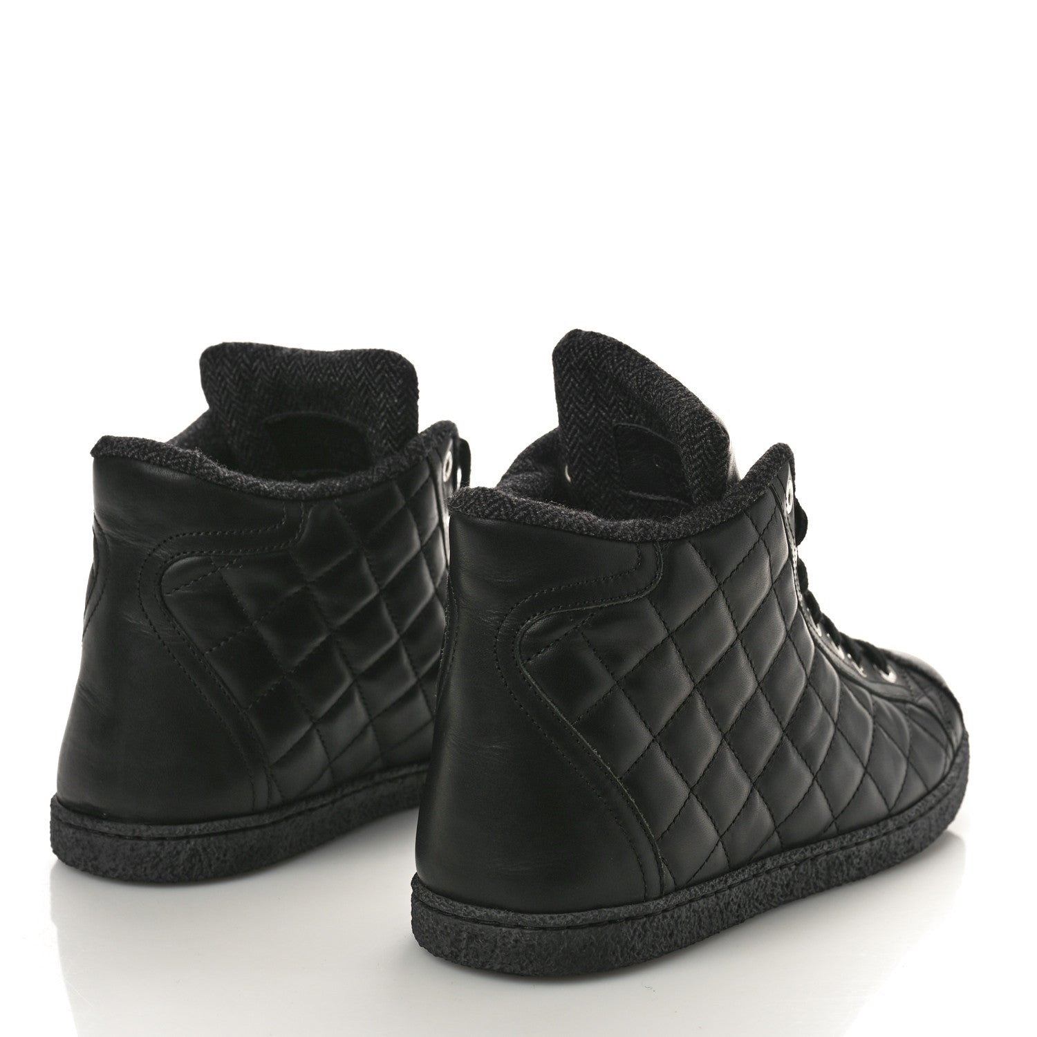 Chanel Lambskin Quilted High Top Sneakers 36.5 Black 4 of 13