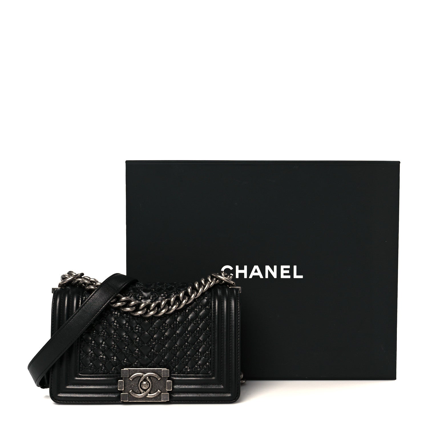 Chanel Lambskin Braided Woven Small Boy Flap Black 1793425