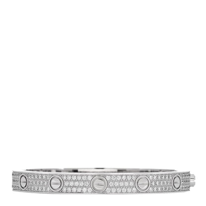 Cartier 18K White Gold Diamond LOVE Paved Bracelet 16 2 of 6