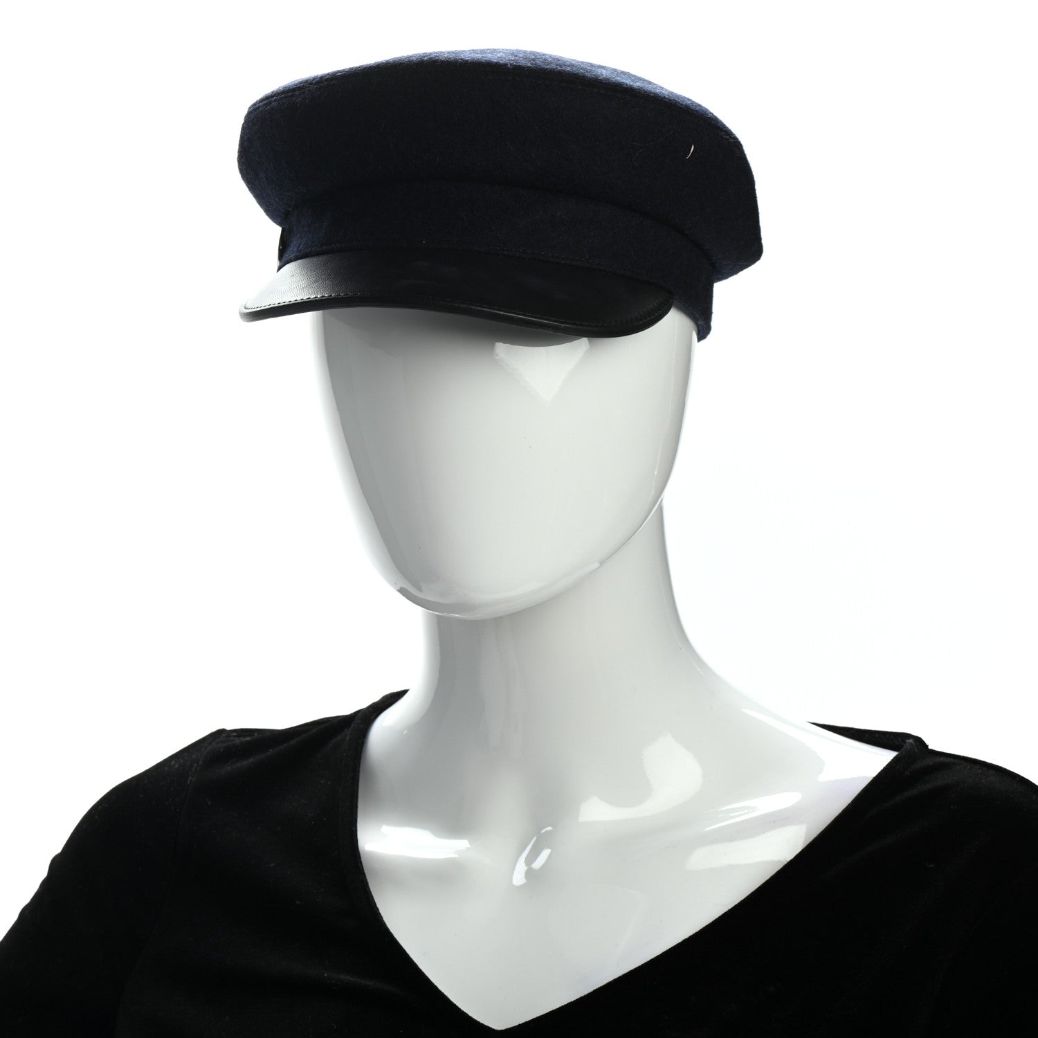 Hermes Glossy Lambskin Wool Womens Vauban Cap 56 Marine Black 2 of 6