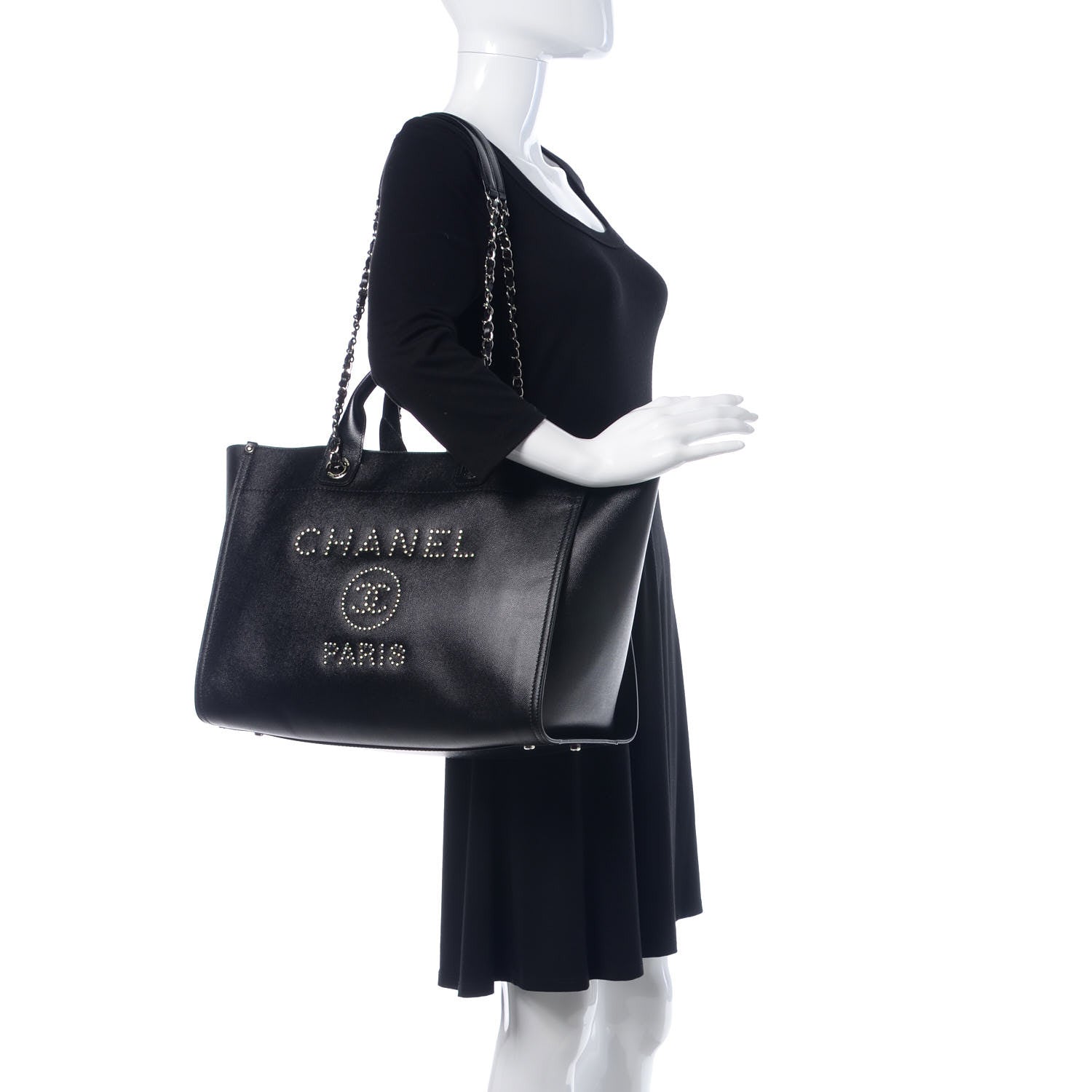 Chanel Caviar Large Studded Deauville Tote Black 2 of 10