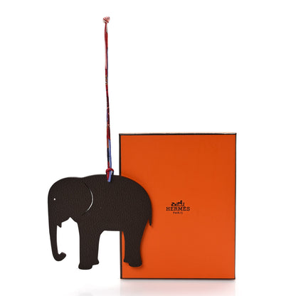 Hermes Epsom Togo Petit H Elephant Bag Charm Chocolate 5 of 5