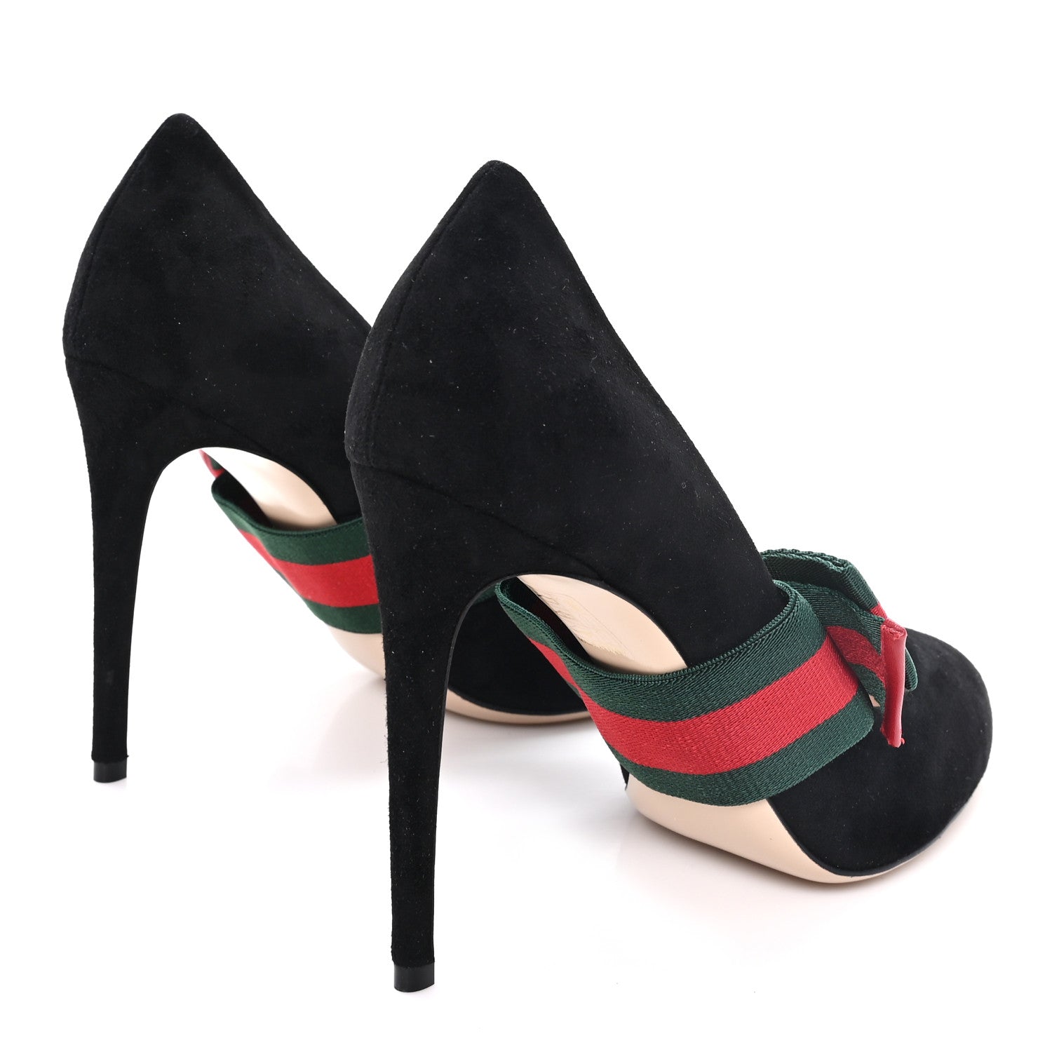 Gucci Kid Scamosciato Removable Web Bow High Heel Pumps 39.5 Black 5 of 9