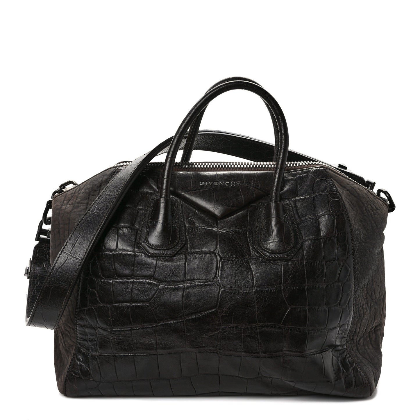 Calfskin Crocodile Embossed Medium Soft Antigona Brown