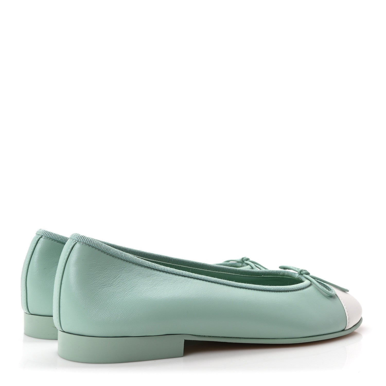 Chanel Lambskin CC Cap Toe Ballerina Flats 37 Light Green White 5 of 10