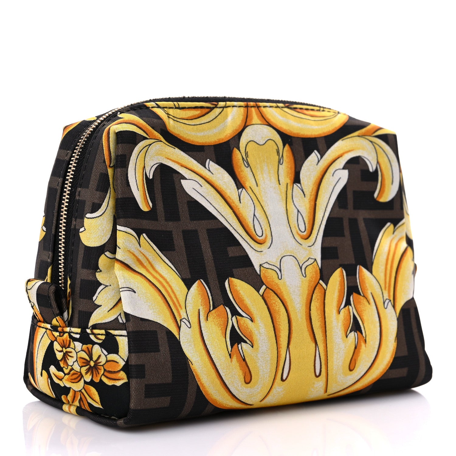 Fendi X VERSACE Nylon Fendace FF Baroque Print Small Trapezoid Beauty Pouch Gold 3 of 8