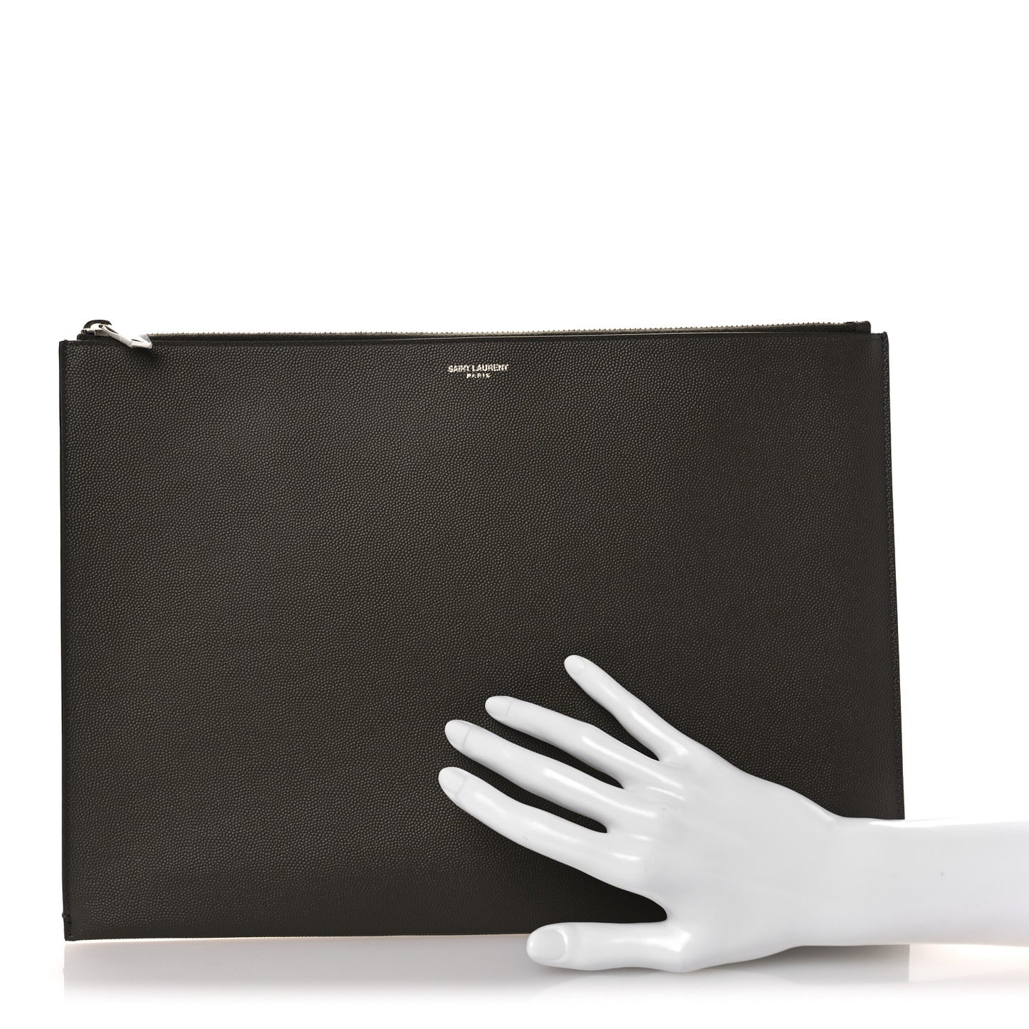 Matte Grain De Poudre Zipped Document Holder Dark Kaki Face
