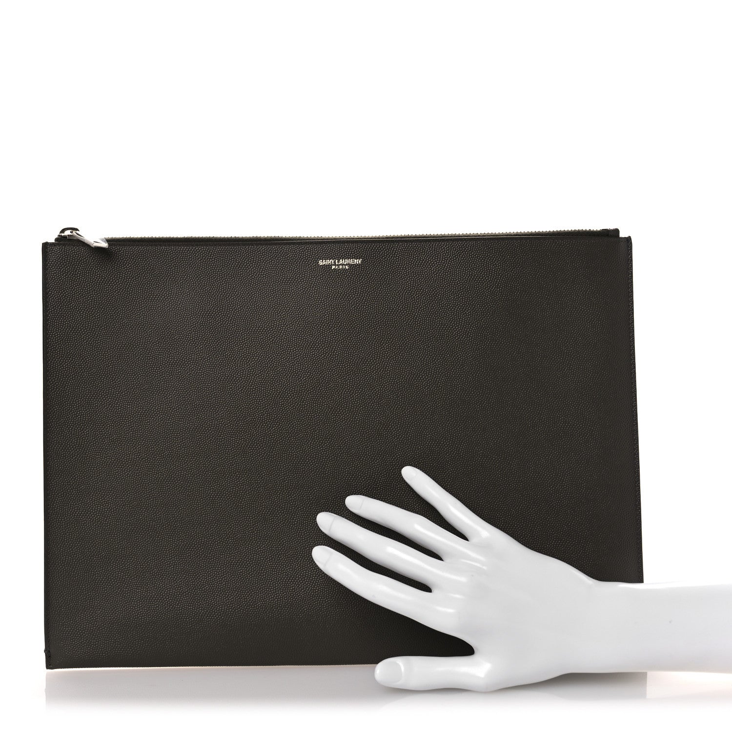 Saint Laurent Matte Grain De Poudre Zipped Document Holder Dark Kaki Face 2 of 9