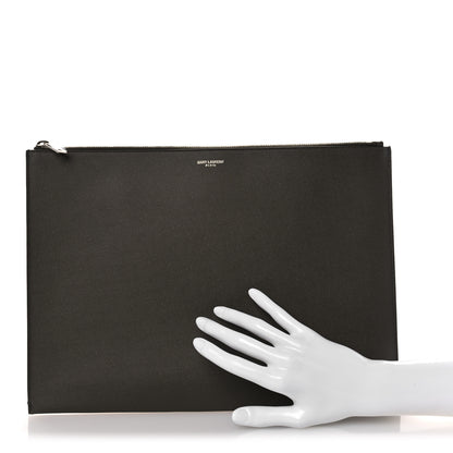 Saint Laurent Matte Grain De Poudre Zipped Document Holder Dark Kaki Face 2 of 9