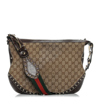 Gucci Monogram Web Studded Pelham Shoulder Bag Dark Brown 1 of 11