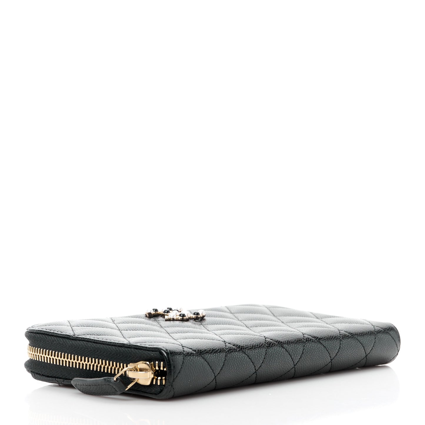 Caviar Quilted Pearl Coco Candy Large Gusset Zip Black