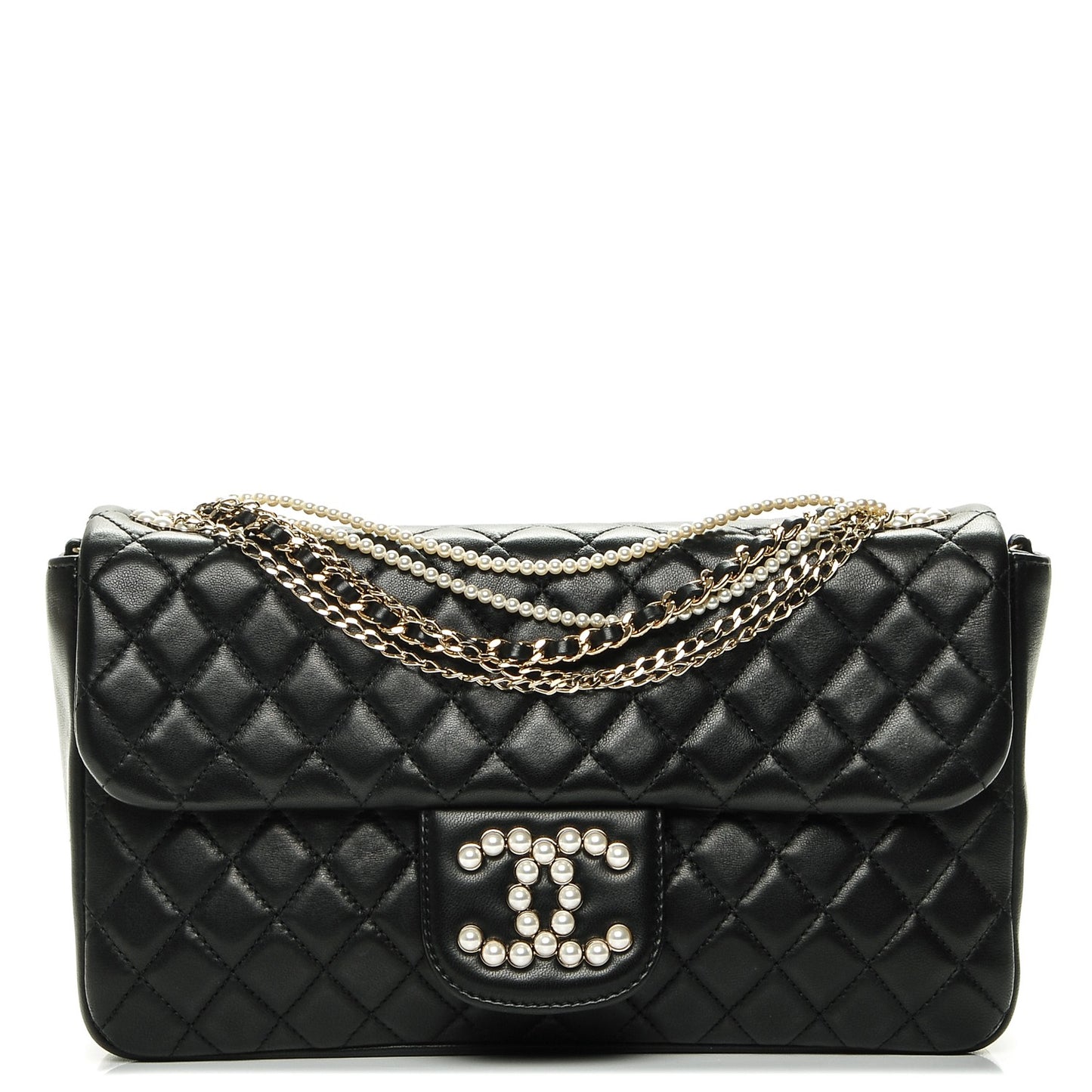 Lambskin Quilted Medium Westminster Pearl Flap Black
