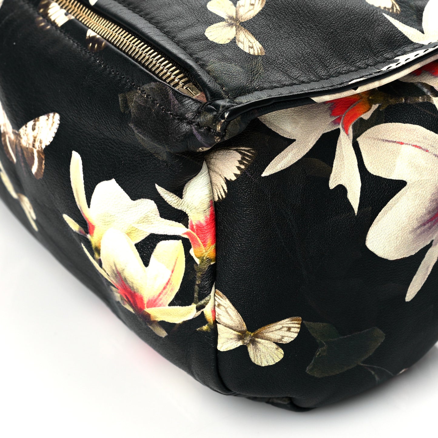 Lambskin Magnolia and Moth Print Mini Pandora Black