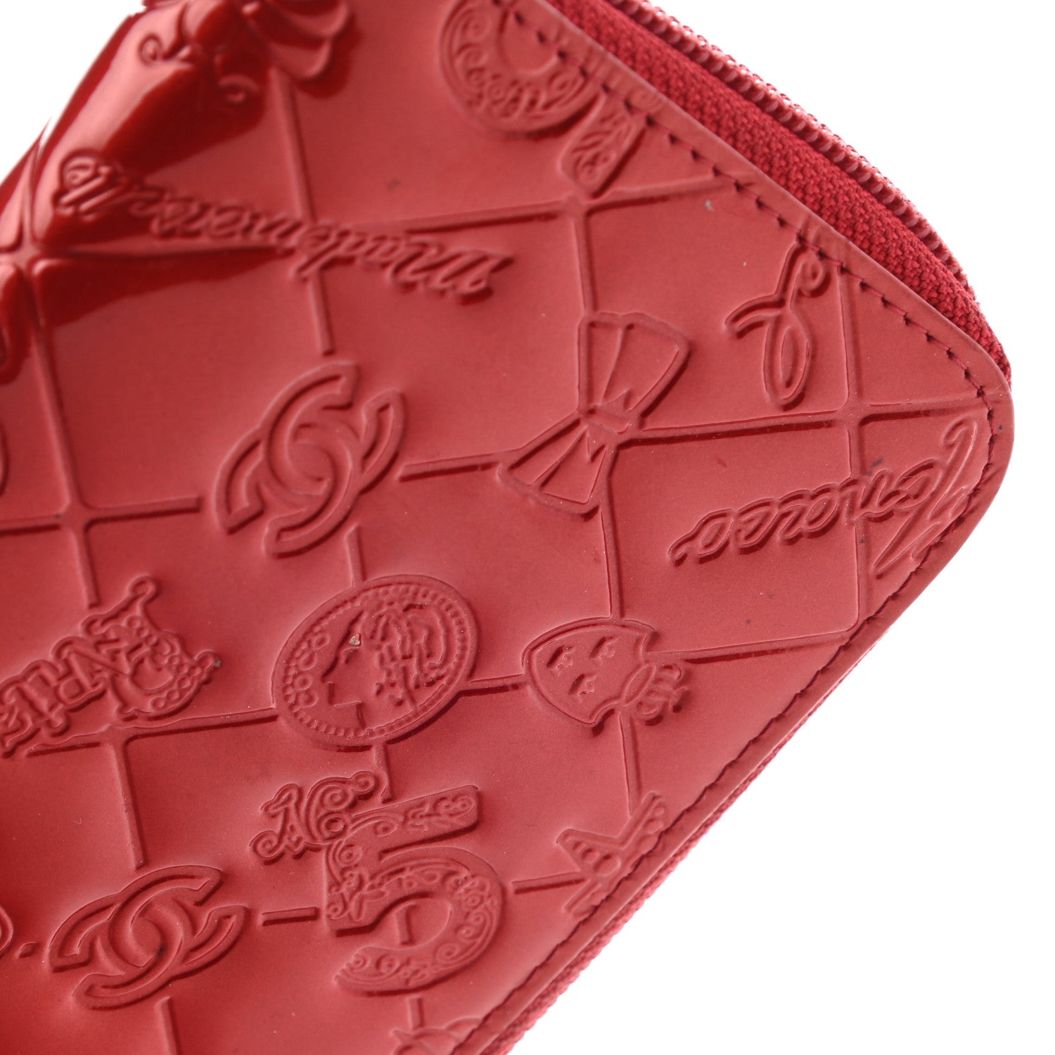 Chanel Patent Calfskin Lucky Symbols Zip Around Wallet Red 12 of 15