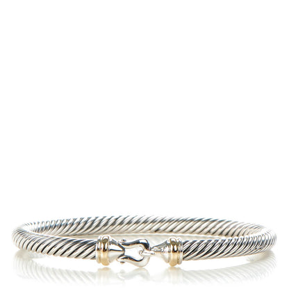 David Yurman Sterling Silver 18K Yellow Gold 5mm Cable Classic Buckle Bracelet 1 of 7