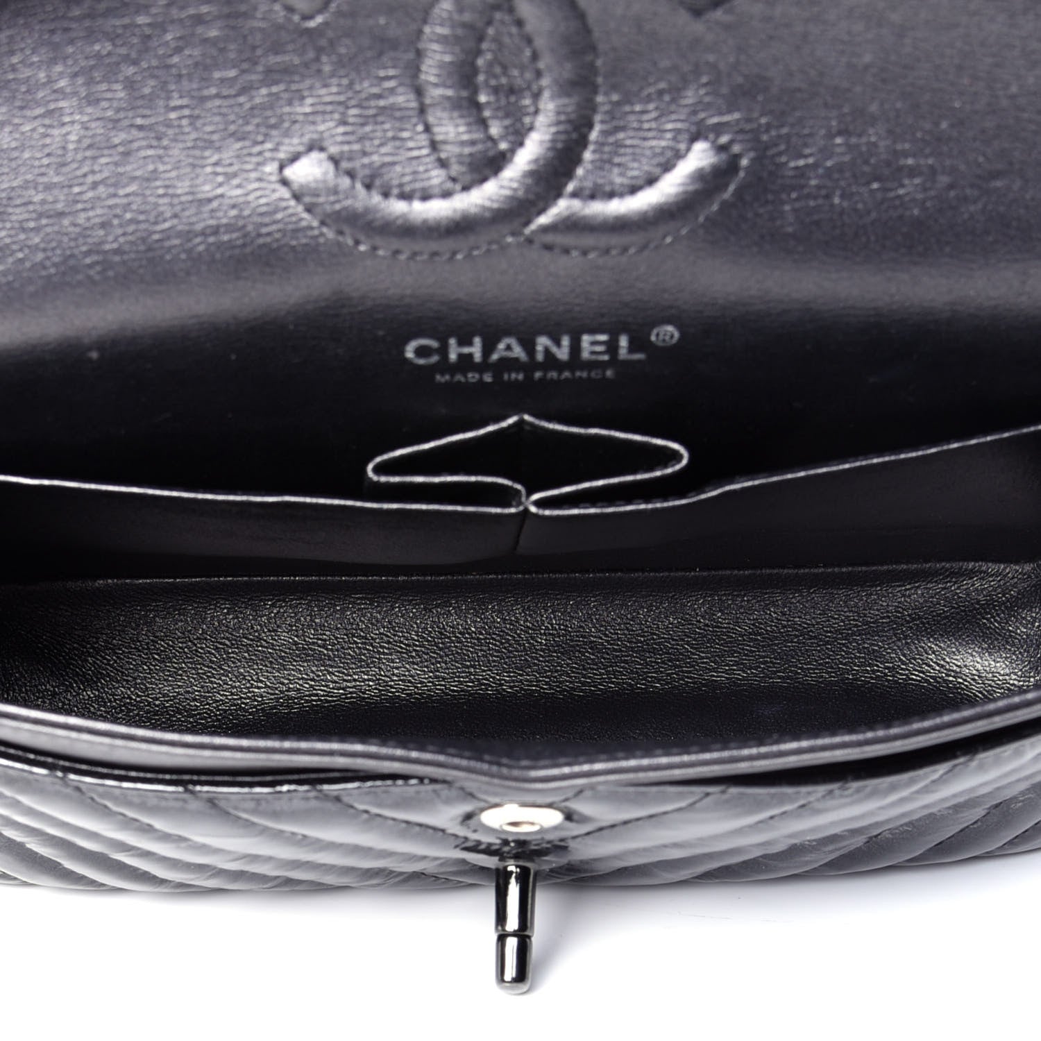 Chanel Patent Crumpled Calfskin Chevron Quilted Small Double Flap So Black 6 of 10