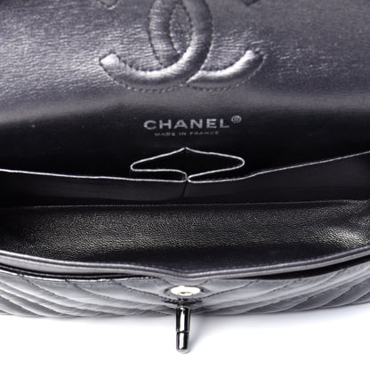 Chanel Patent Crumpled Calfskin Chevron Quilted Small Double Flap So Black 6 of 10