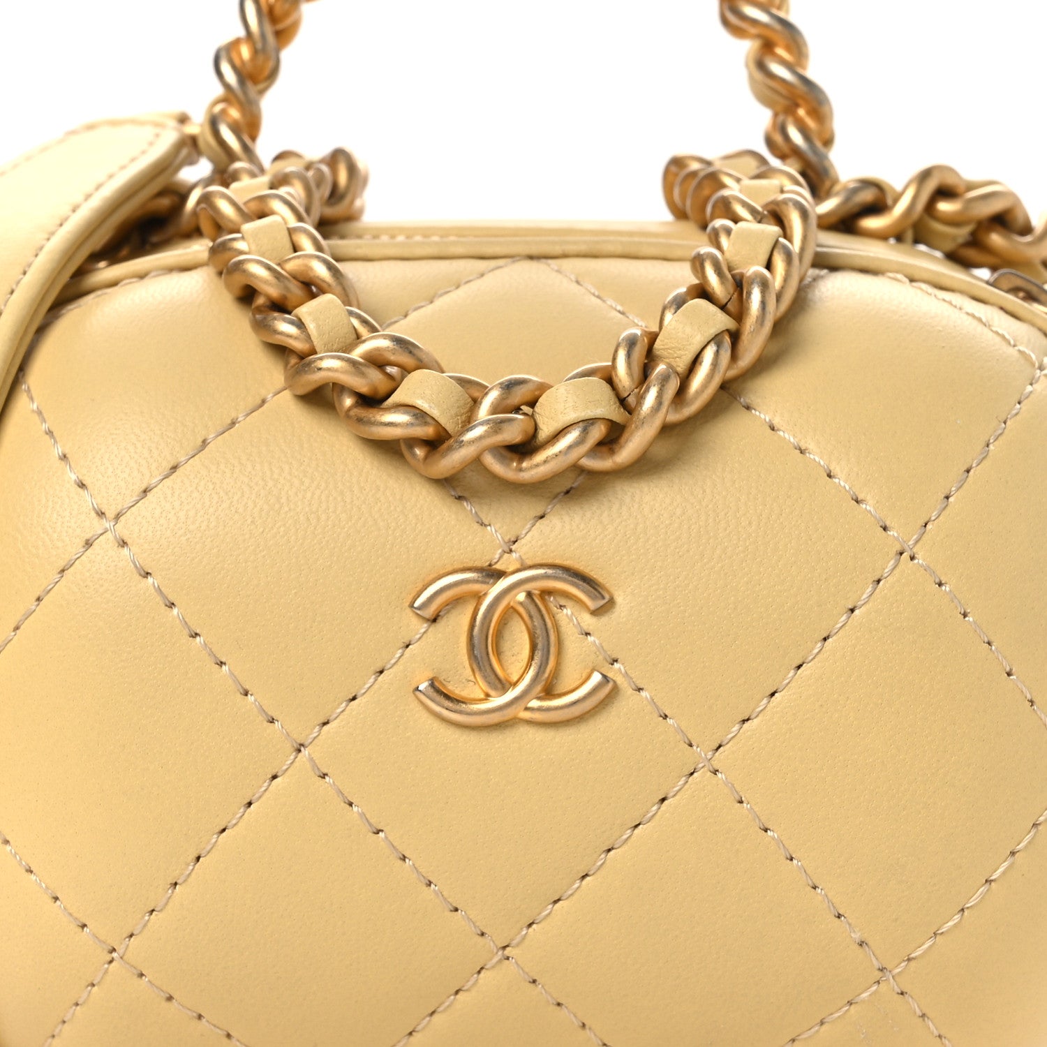 Chanel Lambskin Quilted CC Bubble Vanity Case With Chain Light Yellow 8 of 11
