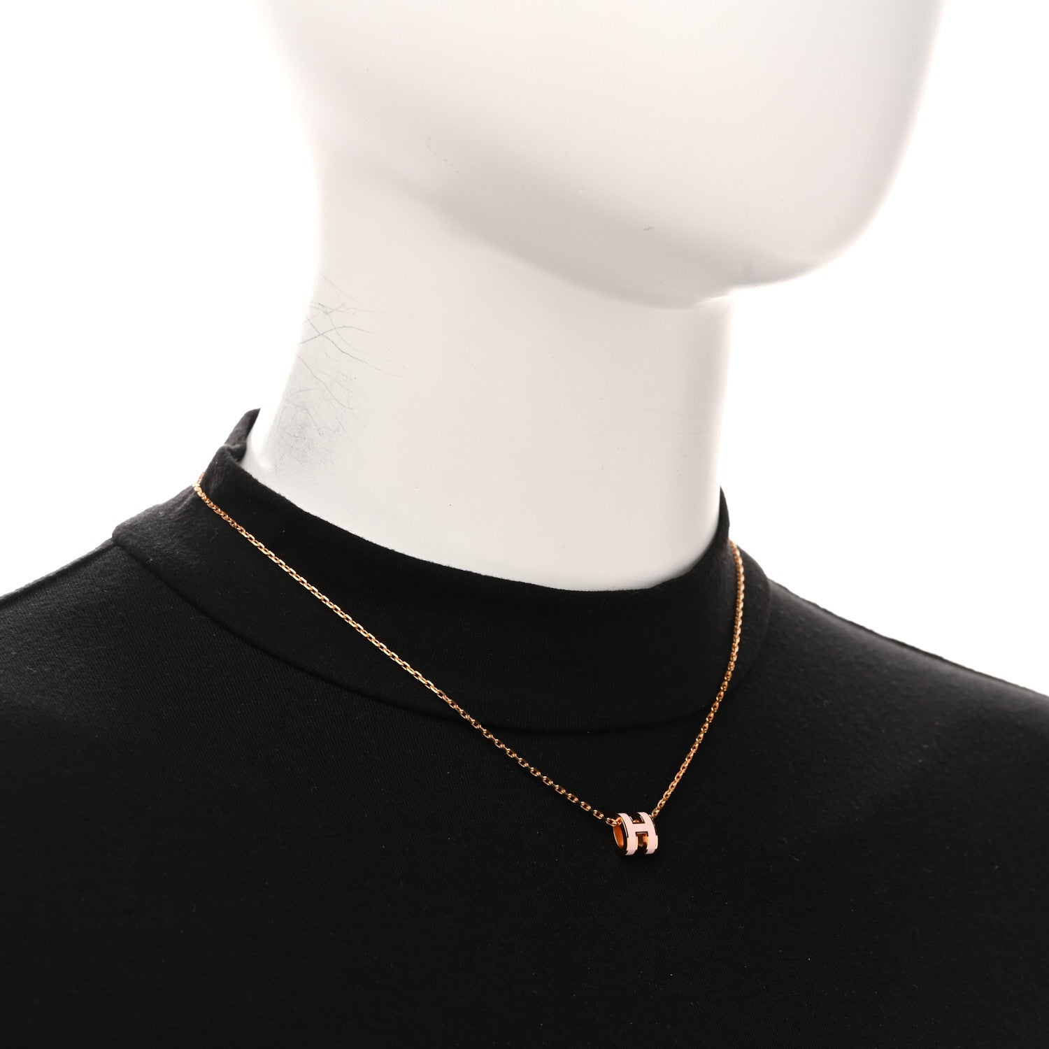 Hermes Lacquered Rose Gold Mini Pop H Pendant Necklace Rose Dragee 2 of 7