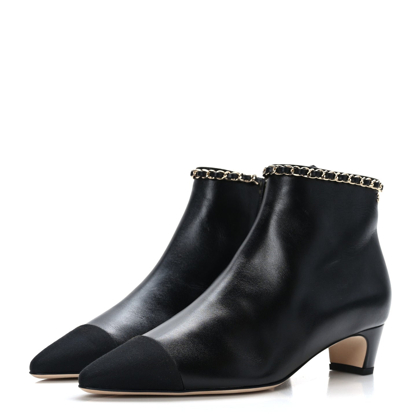 Lambskin Grosgrain CC Chain Cap Toe Short Boots 38 Black