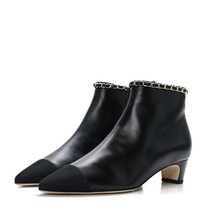 Chanel Lambskin Grosgrain CC Chain Cap Toe Short Boots 38 Black 3 of 7