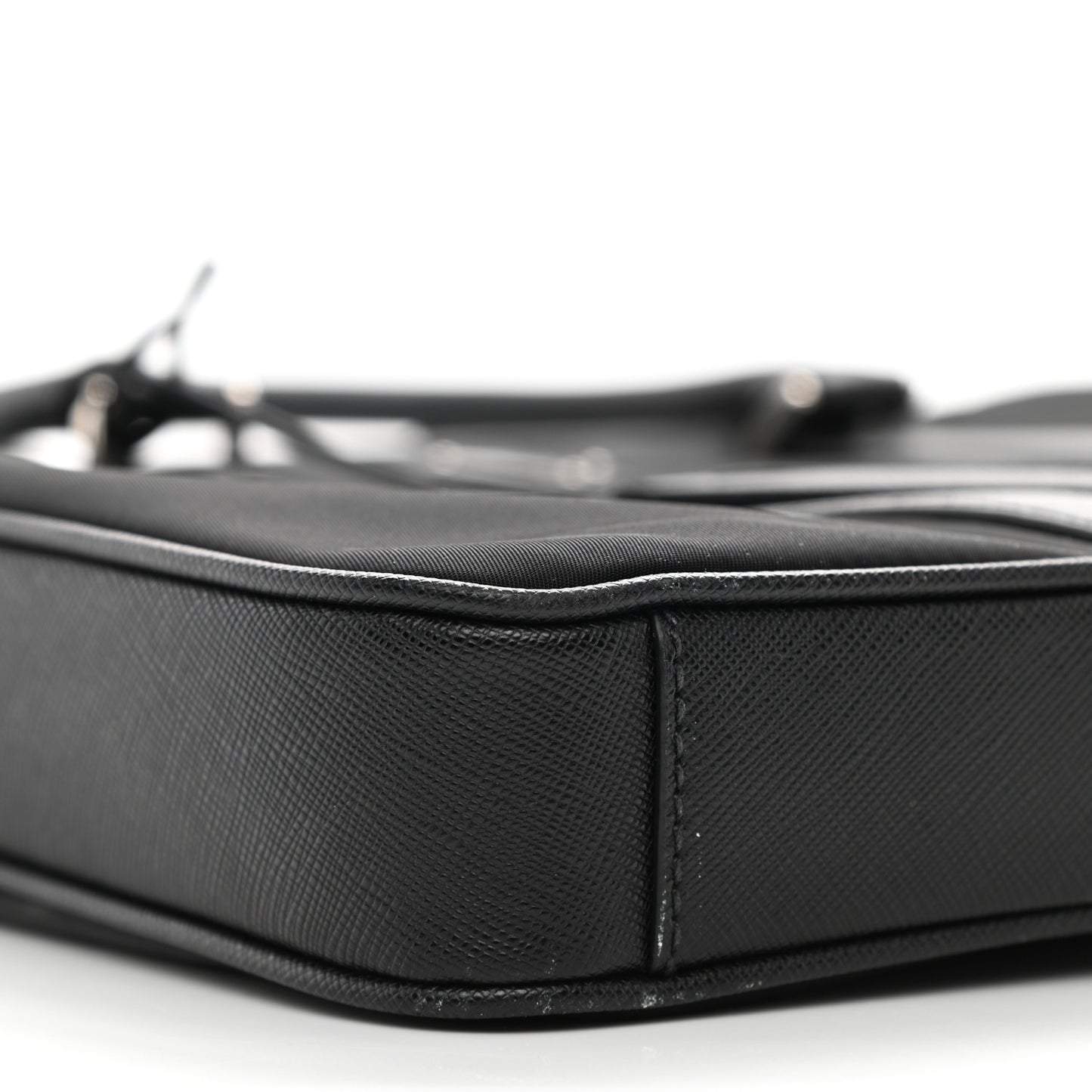 Tessuto Nylon Saffiano Metal Triangle Logo Work Bag Black