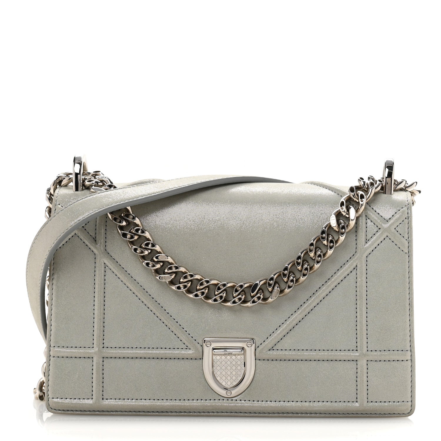 Christian Dior Metallic Calfskin Small Diorama Flap Bag Silver