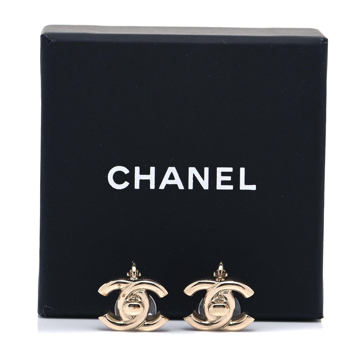 Metal CC Turnlock Clip On Earrings Gold