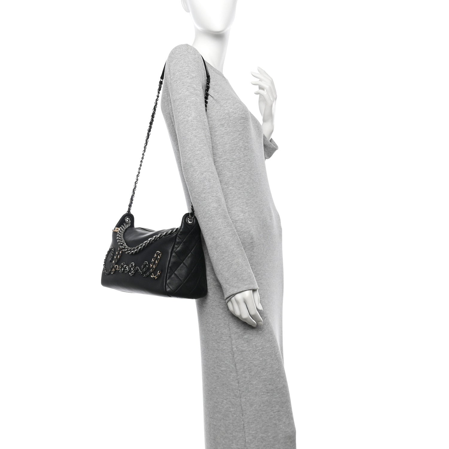 Chanel Calfskin Chain 20s Signature Hobo Black 2 of 10
