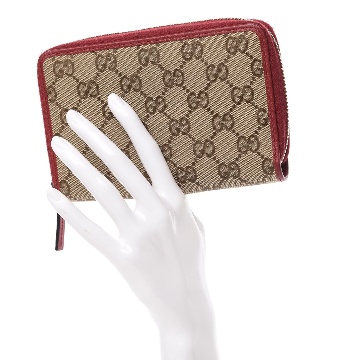 Monogram Dollar Calfskin Zip Around Compact Wallet Beige Ebony Rosso