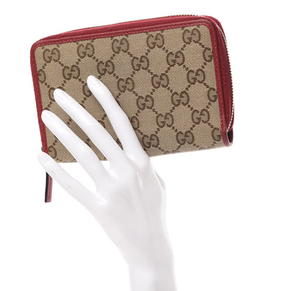 Gucci Monogram Dollar Calfskin Zip Around Compact Wallet Beige Ebony Rosso 2 of 11