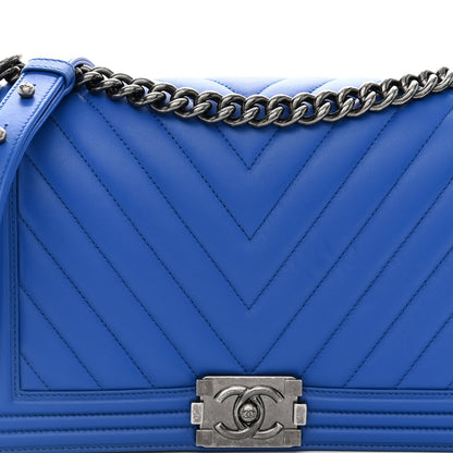 Chanel Lambskin Chevron Quilted New Medium Boy Flap Bright Blue 8 of 12