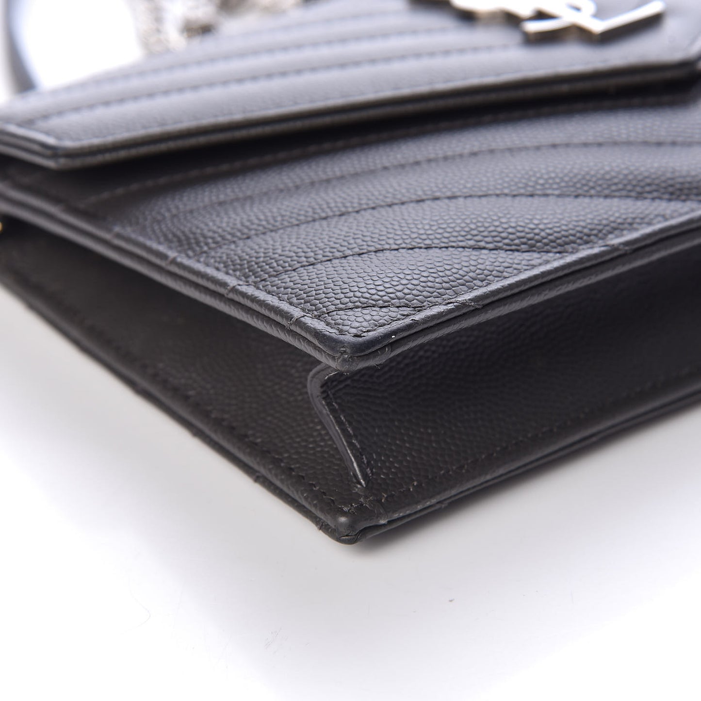 Grain De Poudre Matelasse Chevron Monogram Envelope Chain Wallet Coal