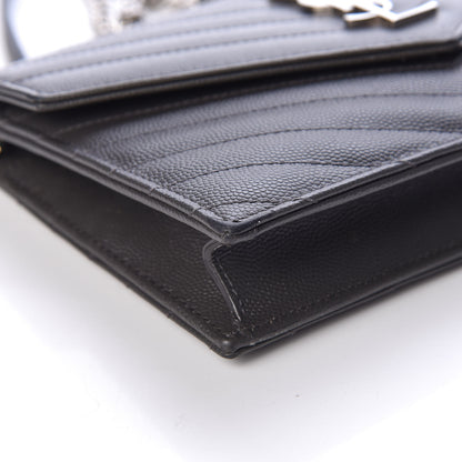 Saint Laurent Grain De Poudre Matelasse Chevron Monogram Envelope Chain Wallet Coal 9 of 11