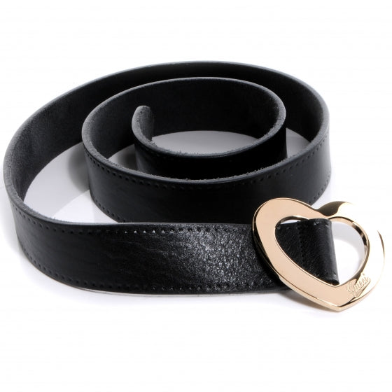 Gucci Leather Heart Shaped Buckle w/ Engraved Script Logo Belt 100/40 Black 4 of 5