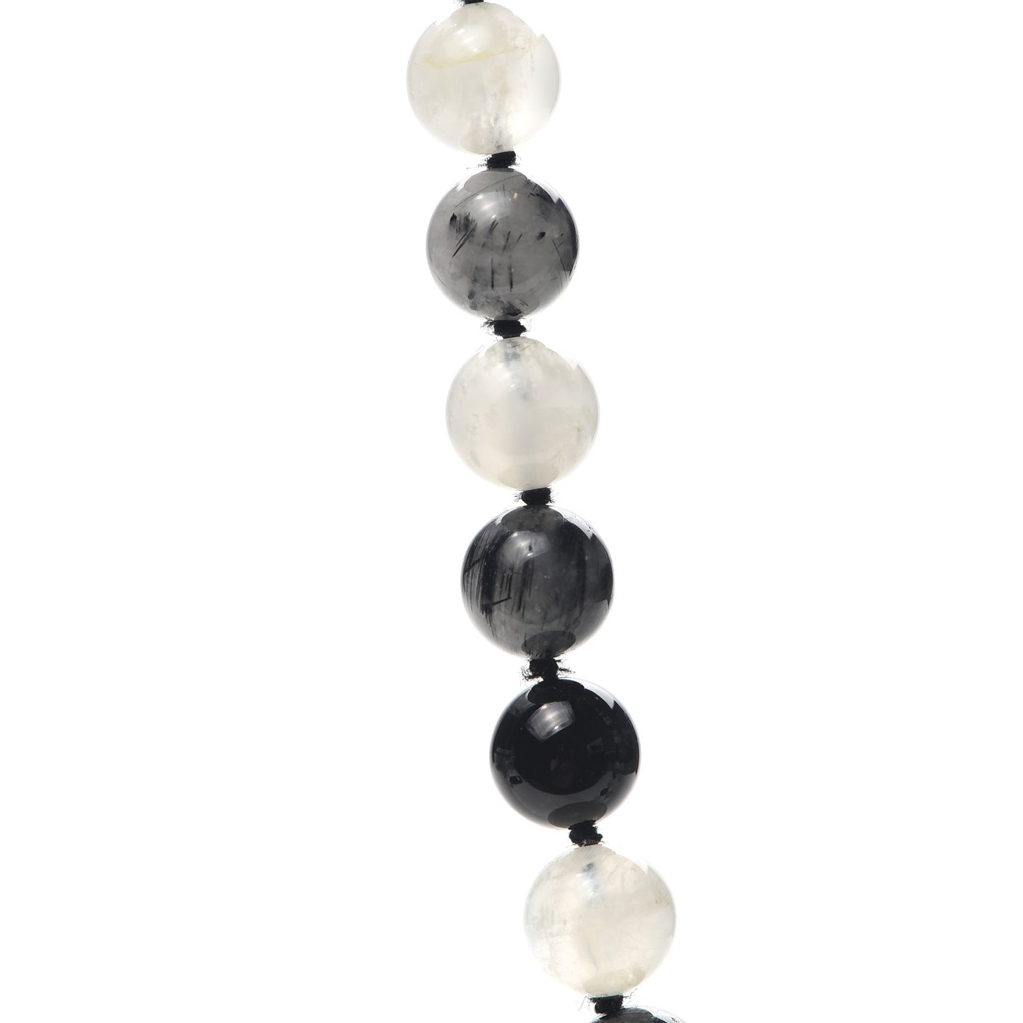 Sterling Silver Black Onyx Tourmalinated Quartz Moonstone Bead Necklace