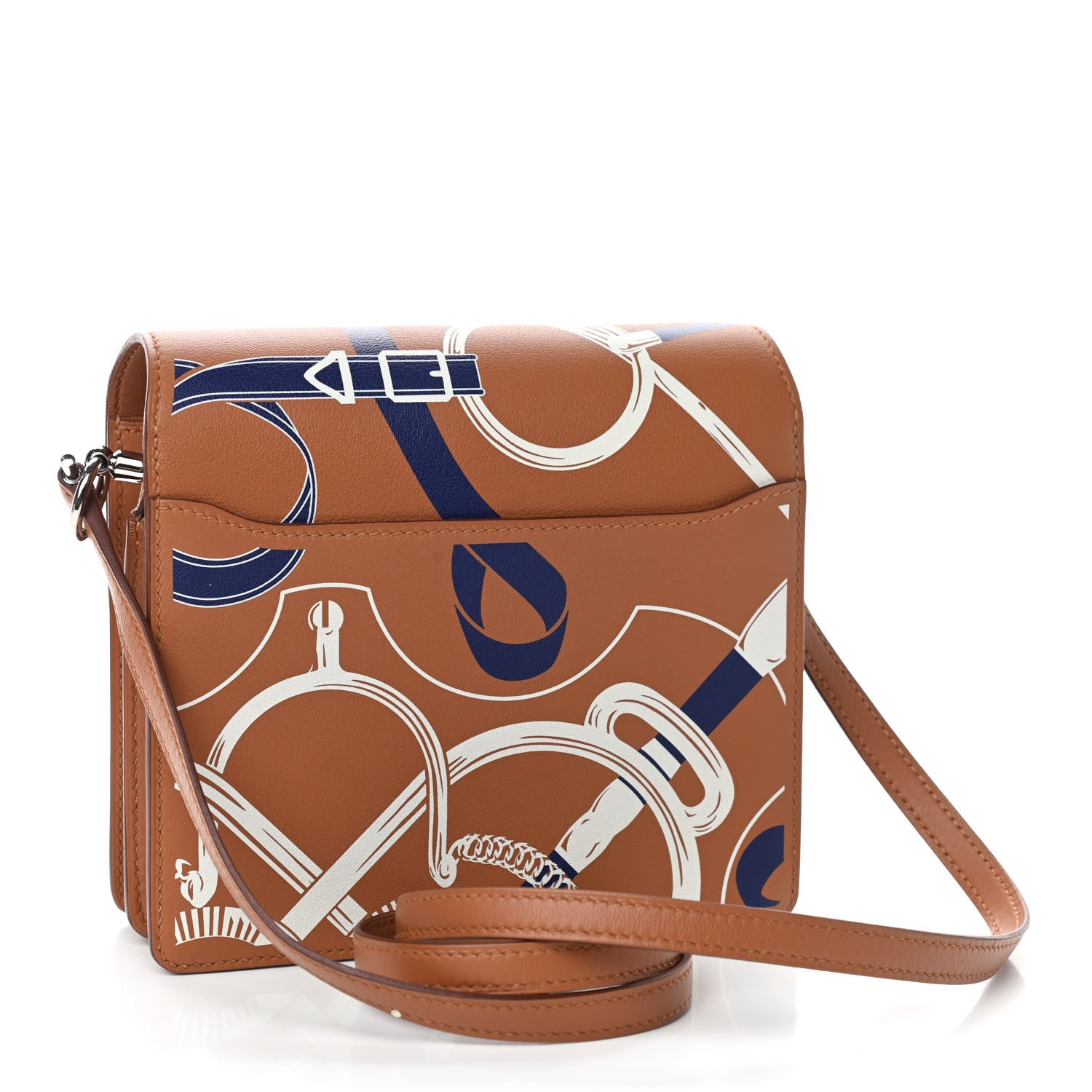 Hermes Swift Printed Eperon d'Or Mini Sac Roulis Gold White Bleu Encre 3 of 9