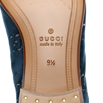 Gucci Velvet GG Monogram Horsebit Mens Jordaan Loafers 9.5 Blue Beige 8 of 9
