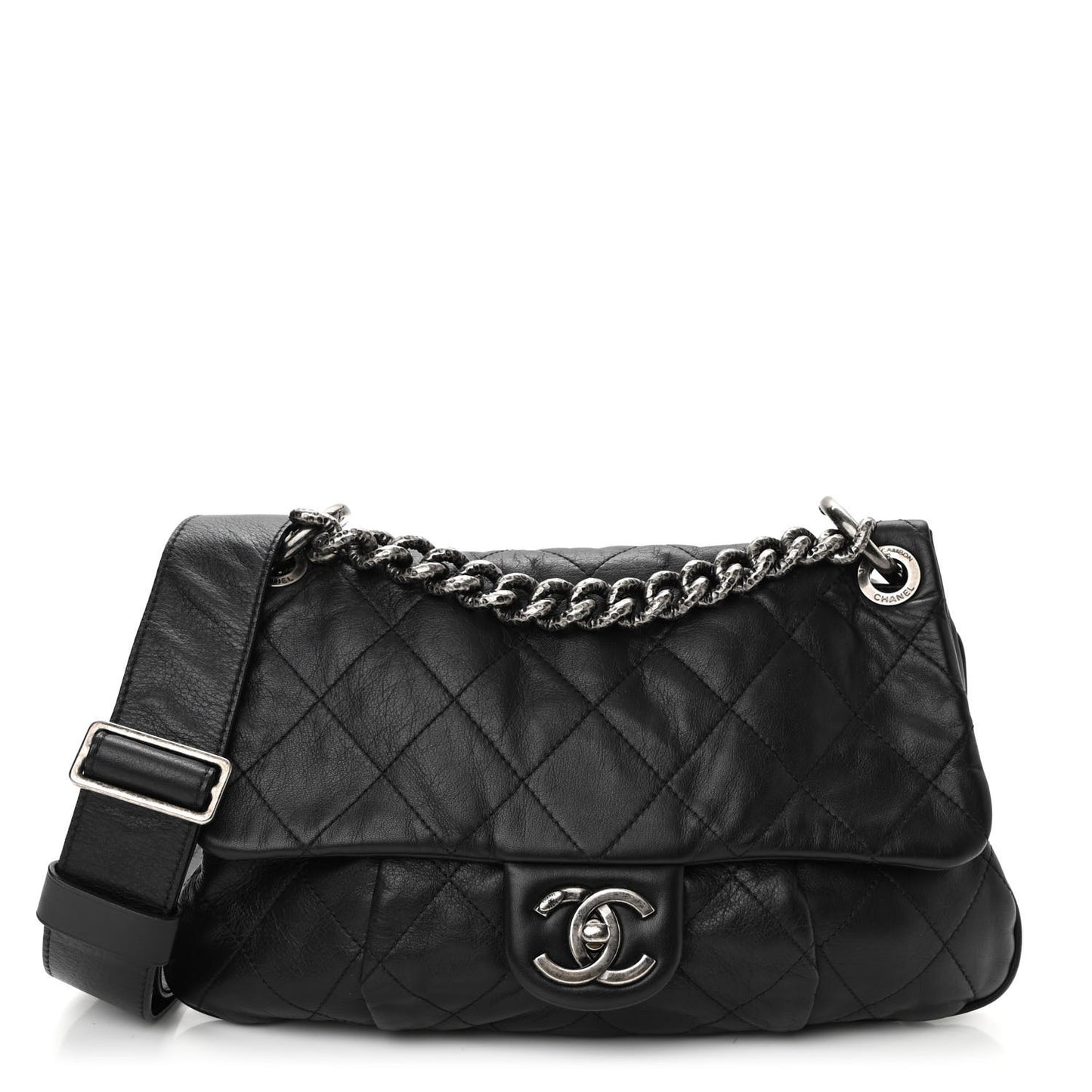 Calfskin Coco Pleats Messenger Flap Black
